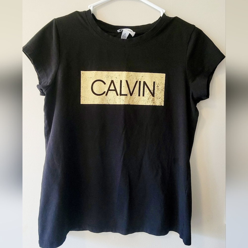 Calvin Black Tee with Gold Logo - Women’s Casual Top